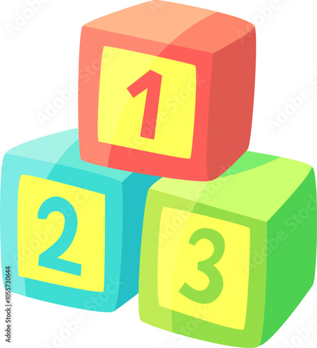 Three colorful toy blocks forming a numeric sequence, representing early childhood education, counting, and playful learning