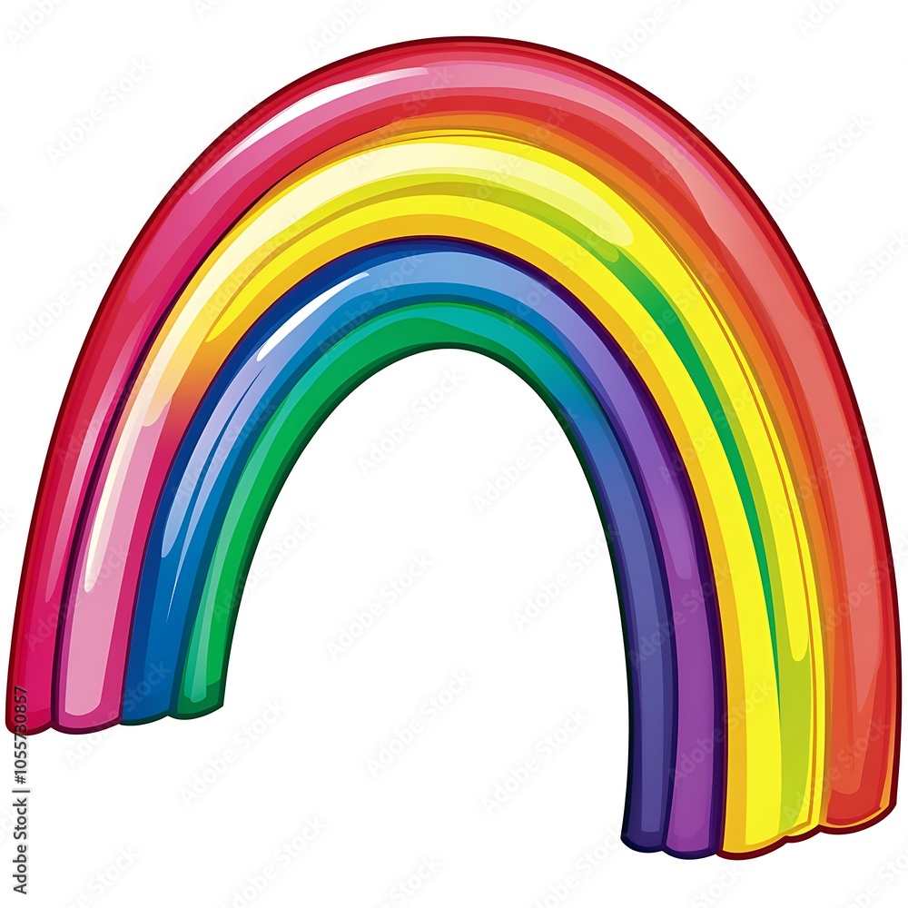 A cartoon rainbow in the sky on a white background. A cartoon rainbow in the sky on a white background.