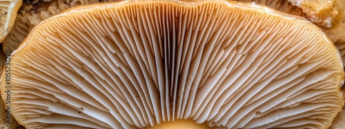 Close-up of the texture of the inside of the mushroom cap. photo