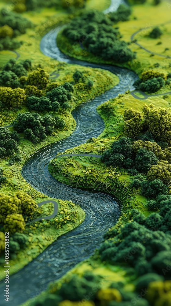 Artistic Representation of a Winding River Landscape Artistic Representation of a Winding River Landscape