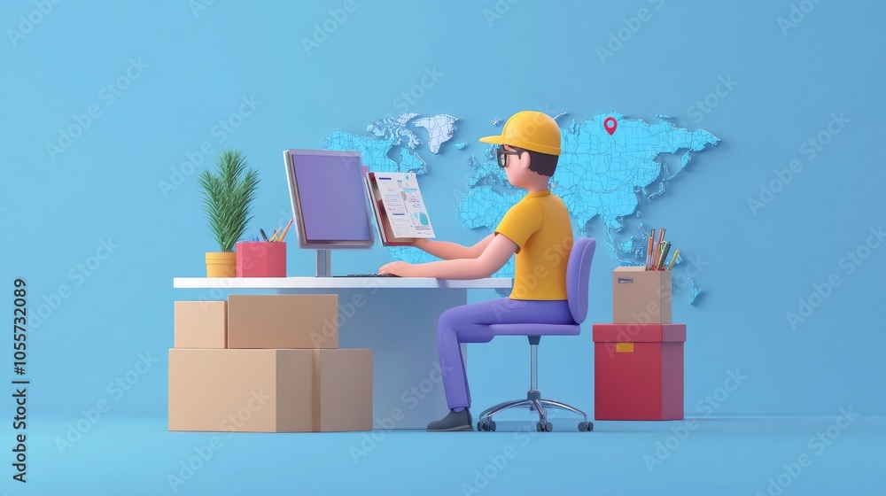 Minimalist Illustration of a Whimsical Workspace Minimalist Illustration of a Whimsical Workspace