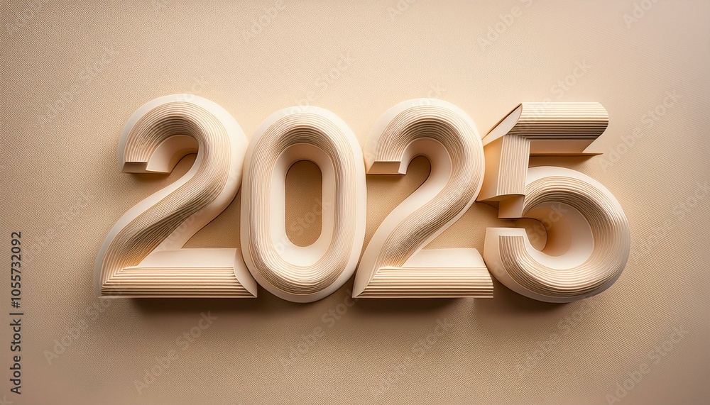 エレガントな「2025」—クリーム色のテクスチャに細いラインで囲まれたデザイン エレガントな「2025」—クリーム色のテクスチャに細いラインで囲まれたデザイン