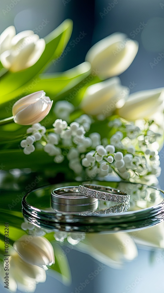 Wedding Rings with Tulips and Lily of the Valley
