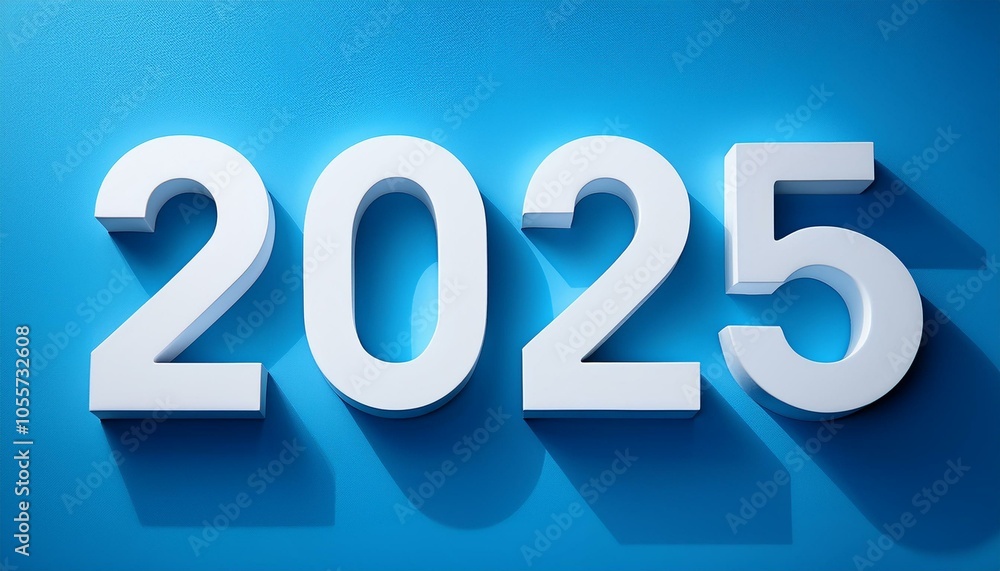 ダイナミックな「2025」—青色の背景に力強く配置された白抜きの数字 ダイナミックな「2025」—青色の背景に力強く配置された白抜きの数字