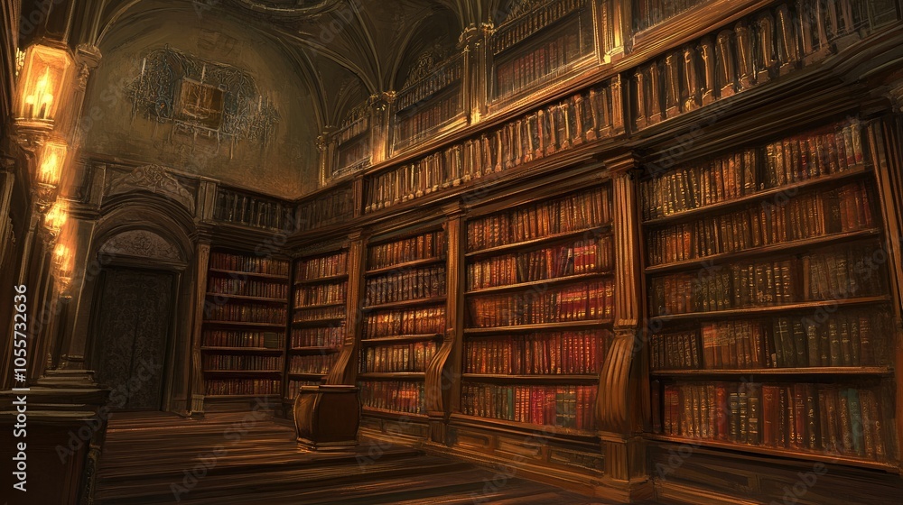 Classic Wooden Bookshelf in Elegant Interior Setting Classic Wooden Bookshelf in Elegant Interior Setting