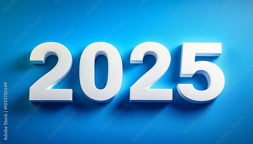力強さを感じる「2025」—白抜きで浮かび上がる青色の背景が印象的 力強さを感じる「2025」—白抜きで浮かび上がる青色の背景が印象的