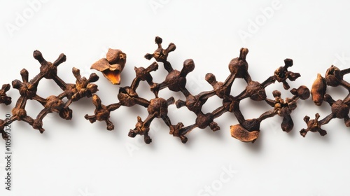 Clove with eugenol structure overlay, representing flavor and antibacterial properties, isolated on white photo