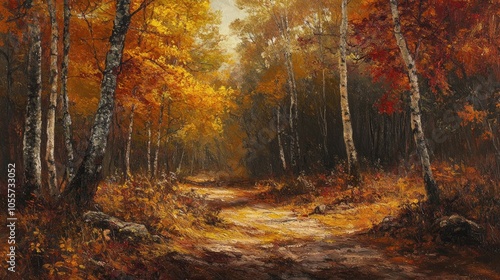 Serene Autumn Pathway in Vibrant Forest Colors