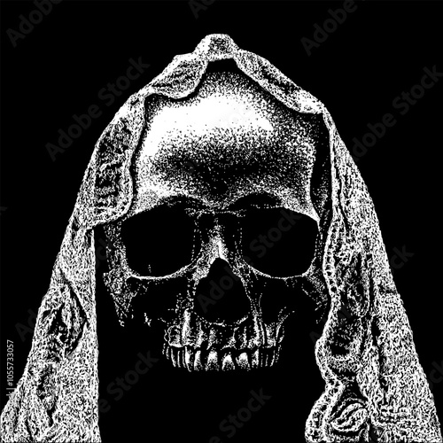 virgin mary skull hand drawing vector isolated on background.