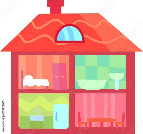 Step into a vibrant dollhouse filled with cozy rooms and charming furniture. Let your imagination run wild with this colorful toy that brings back childhood memories