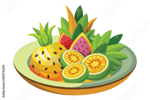 Pineapple Passion Platter fruit salad vector art illustration, isolated on white background.