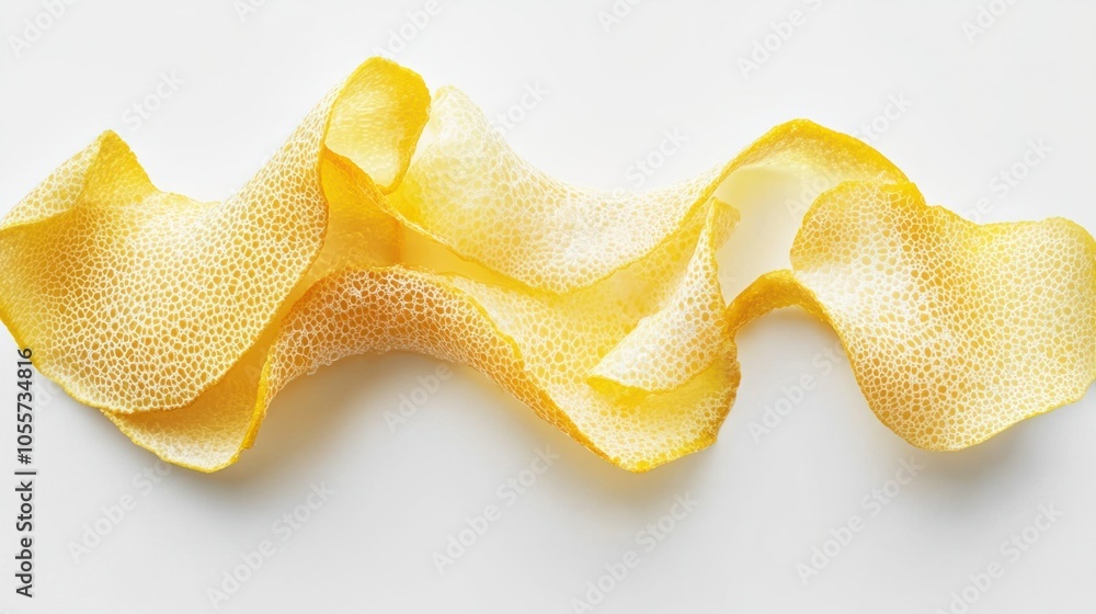 Lemon peel with essential oil structure overlay, symbolizing citrus freshness, isolated on white