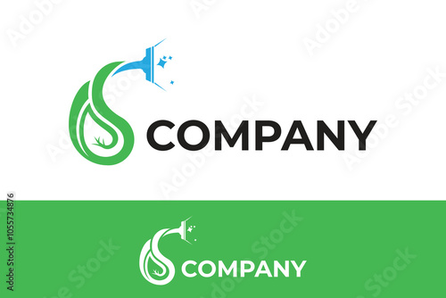 letter s cleaning logo, home care logo, cleaning service logo, cleaning company business, leaf 