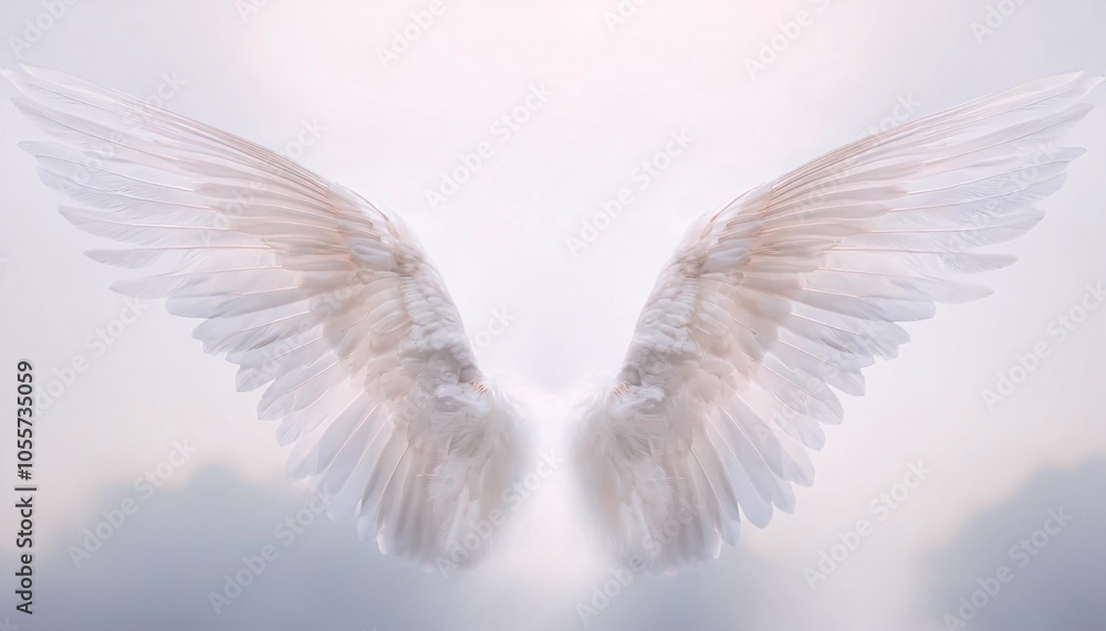 Obraz premium White wings of light - wings shape cloud providing a blue white calming white background abstract