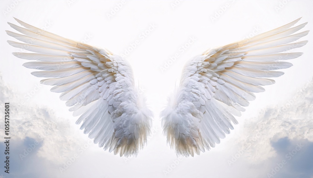 White wings of light - wings shape cloud providing a blue white calming white background abstract White wings of light - wings shape cloud providing a blue white calming white background abstract