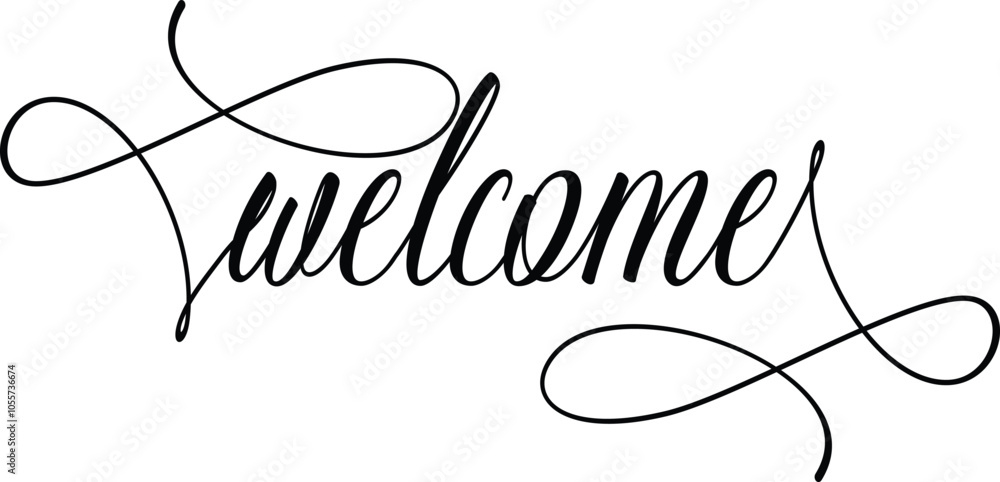 Welcome lettering, hand lettering calligraphic inscription with smooth ...
