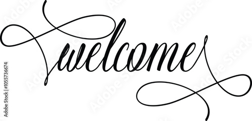 Welcome lettering, hand lettering calligraphic inscription with smooth lines