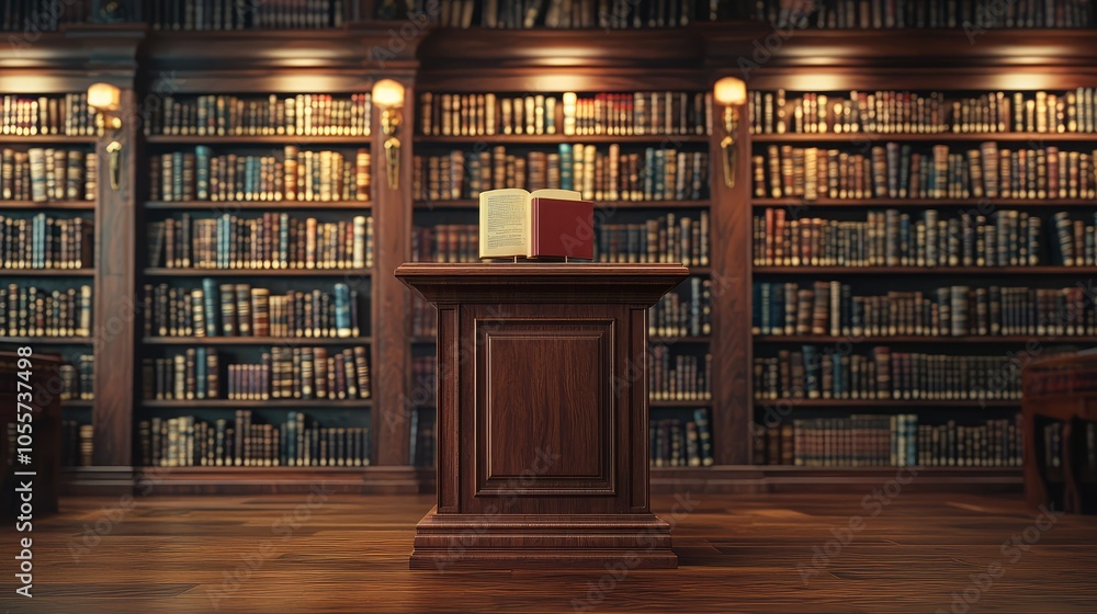 Obraz premium Tranquil Podium Scene in a Library for Reading