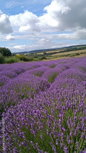 Tranquil Lavender Field in Full Bloom Under Blue Sky