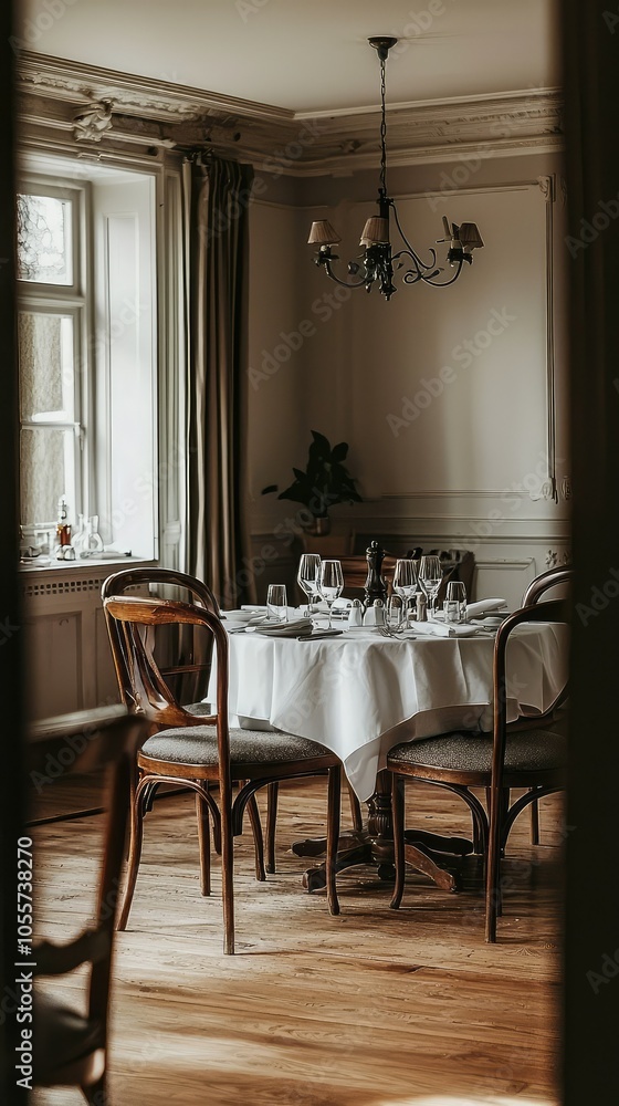 Elegant Tranquil Dining Room with Wooden Table Elegant Tranquil Dining Room with Wooden Table