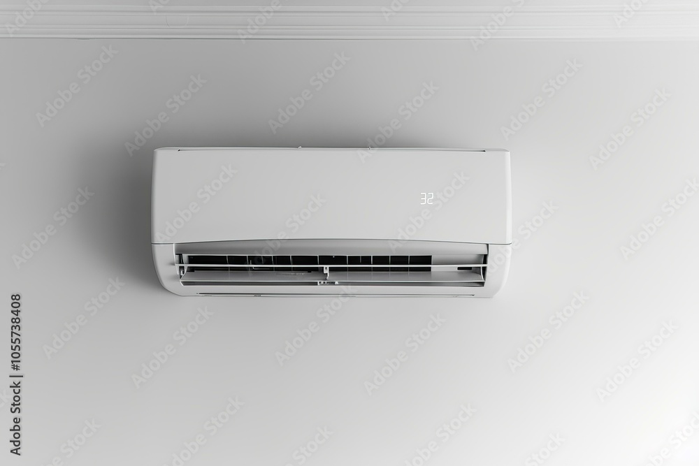 White air conditioner is cooling a room with a white wall White air conditioner is cooling a room with a white wall