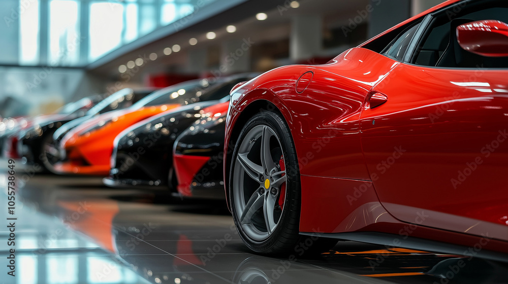 new cars parking, new cars in the showroom, waiting for sales