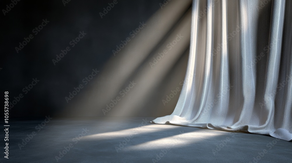 Curtain is drawn, and the sunlight is shining through it Curtain is drawn, and the sunlight is shining through it