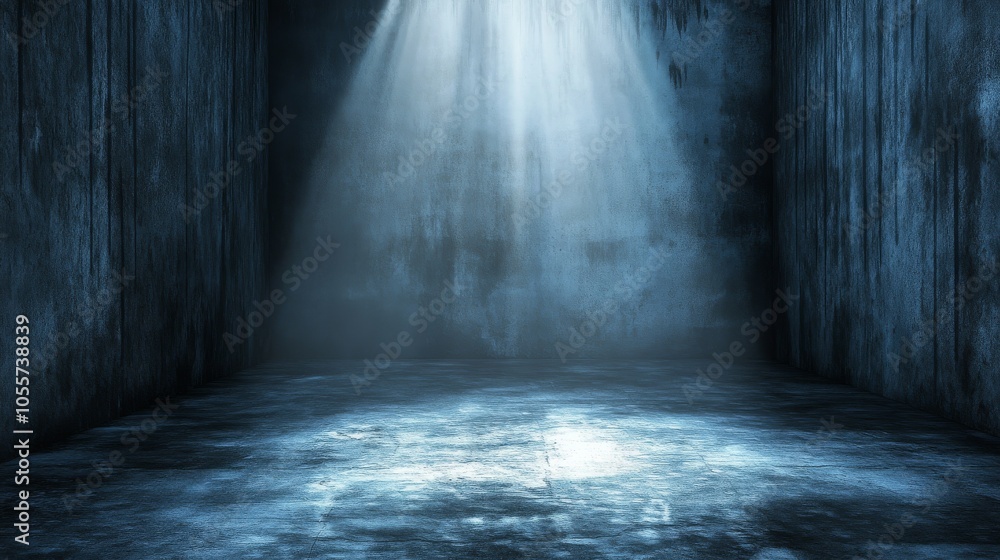 Dark room with a blue wall and a light shining on it Dark room with a blue wall and a light shining on it