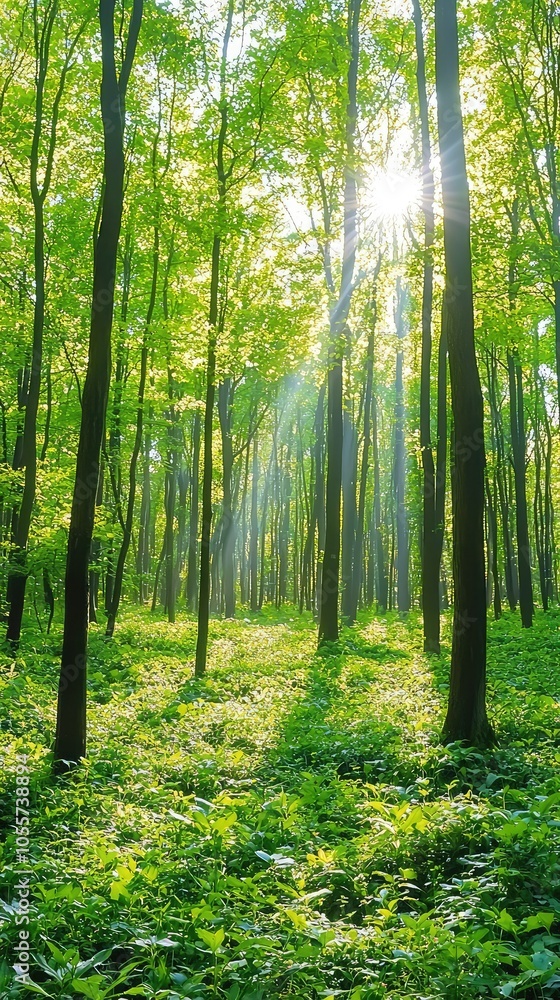 Obraz premium Sun Rays in a Serene Forest Scene