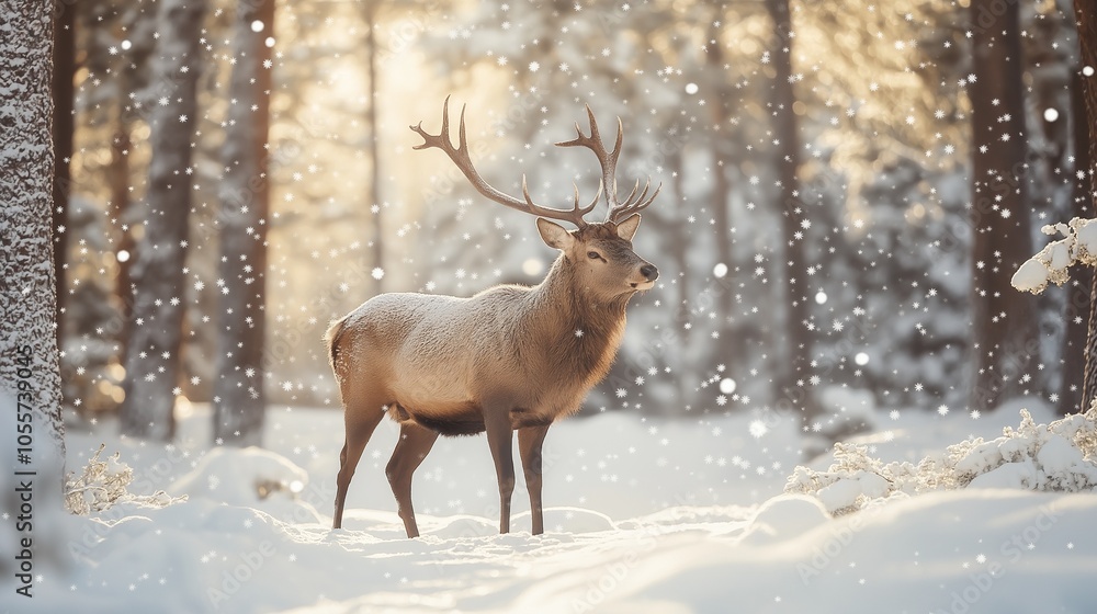 Noble deer in winter snow forest Noble deer in winter snow forest