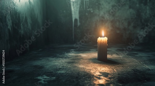 Candle is lit in a dark room