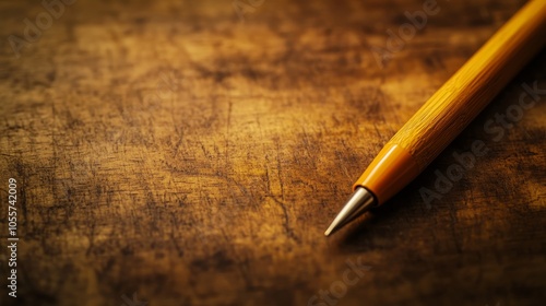 Wooden pencil is sitting on a wooden surface