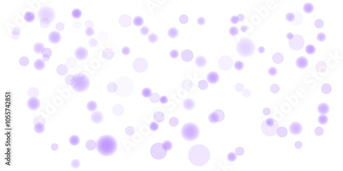 Purple bokeh dots dispersed on a transparent background, creating a light, airy, and joyful atmosphere. Ideal for websites, banners, or invitations. Vector, isolated