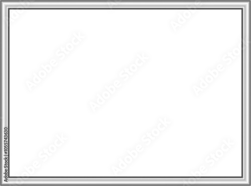 Rectangle silver frame. Isolated luxury rectangle silver grey border. Silver rectangle frame mockup design element. Vector illustration.