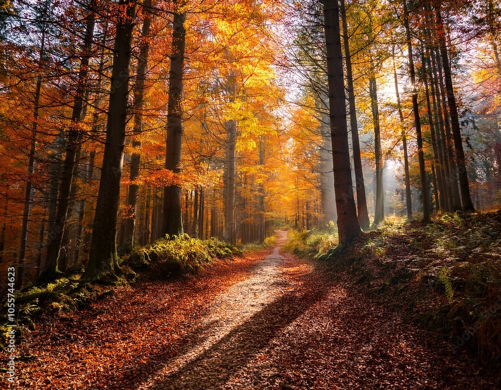 Obraz premium Beautiful view of the forest on a sunny day. Autumn landscape. Carpathians. Ukraine, Europe