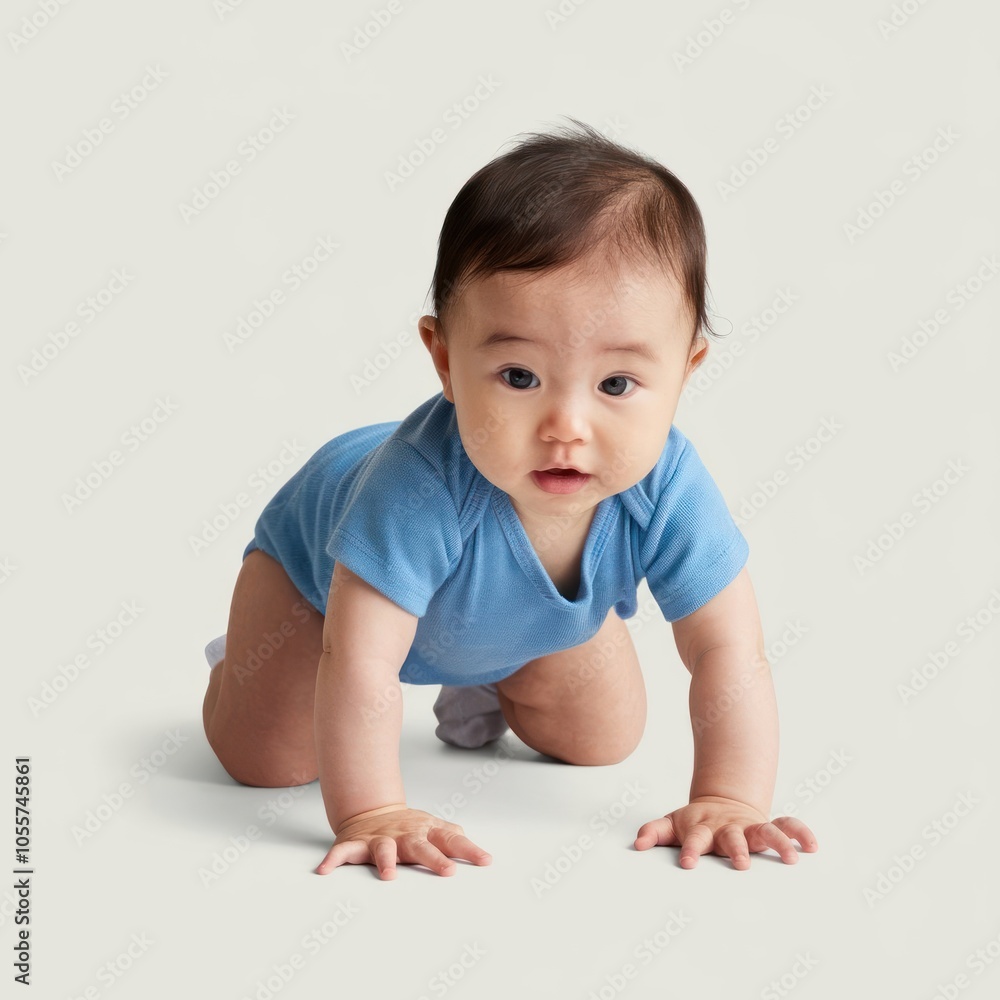cute asian baby sitting on the floor isolated on white background cute asian baby sitting on the floor isolated on white background