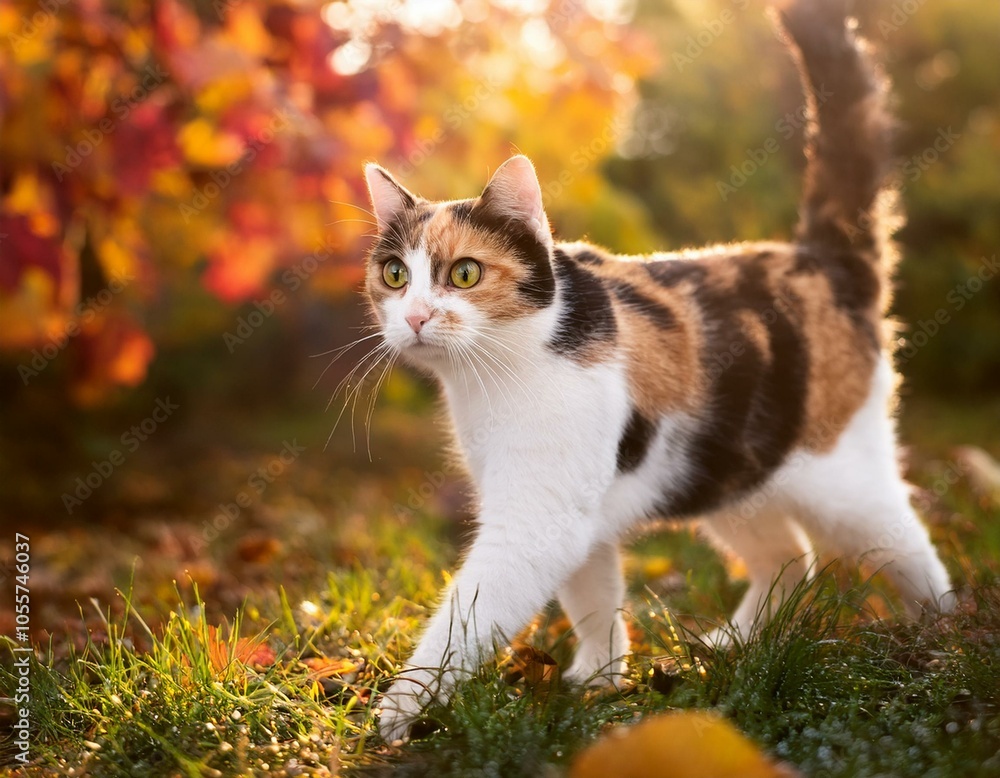 Beautiful kitty sitting on the autumn tree Beautiful kitty sitting on the autumn tree