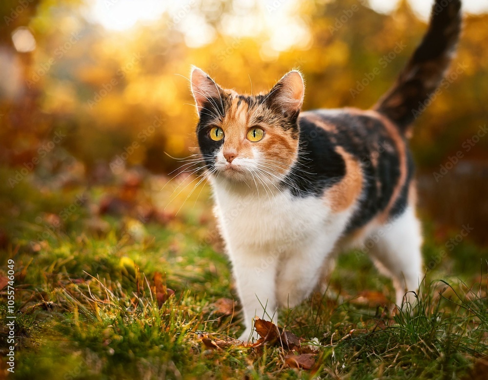 Beautiful kitty sitting on the autumn tree Beautiful kitty sitting on the autumn tree