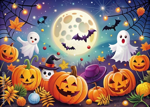 Bright Halloween-Themed Poster with Colorful Illustrations for Festive Celebrations