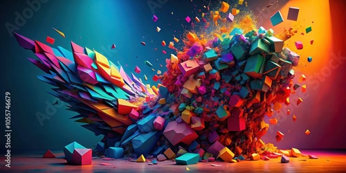 Vibrant Sculpture of Transformation and Deconstruction Representing Colorful Beauty and Dynamic Fragments