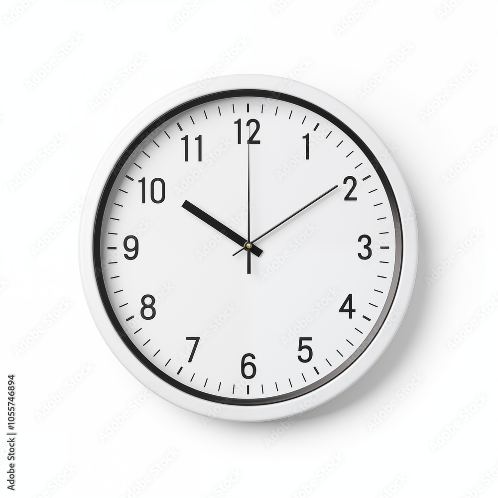 White Round Wall Clock with Black Numbers and Hands White Round Wall Clock with Black Numbers and Hands
