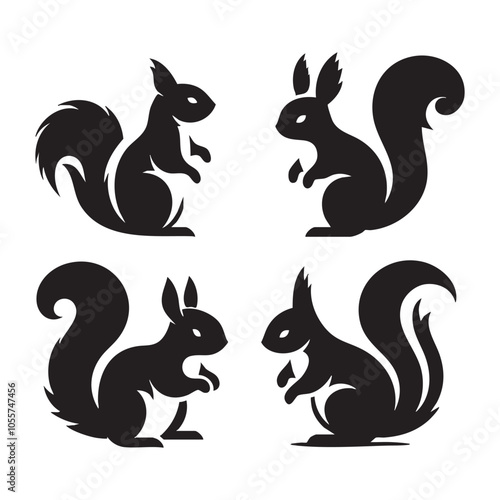 Set of squirrel silhouette on white background