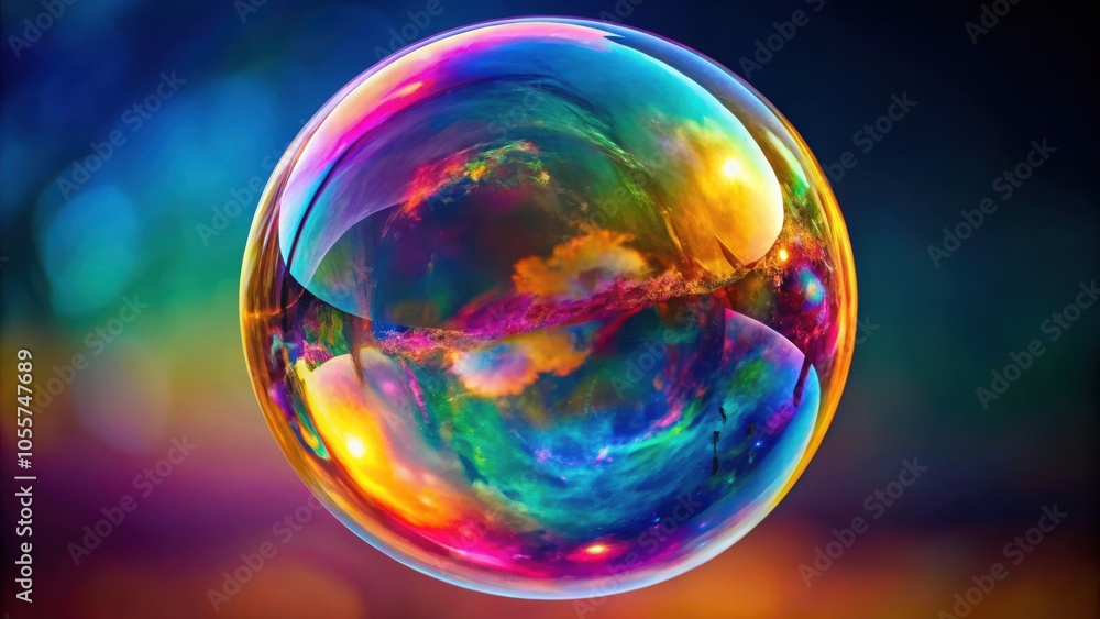 Vibrant soap bubble floating on a clear background for creative design projects Vibrant soap bubble floating on a clear background for creative design projects