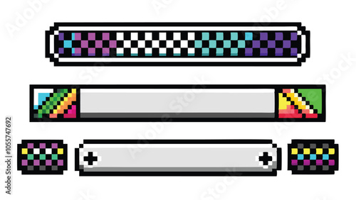 Pixelated Banner Set. Gradient Grunge Header & Footer with Digital Edges, Vector Style.