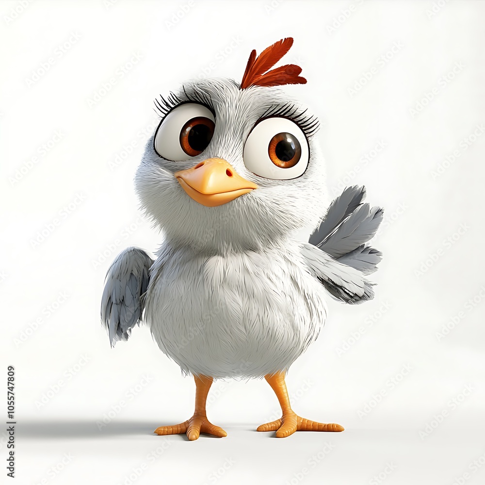 Fototapeta premium A cartoon chicken standing on a white background.