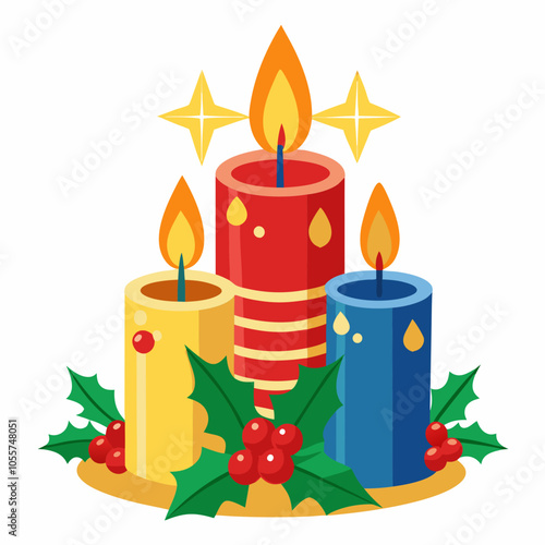 Christmas candles vector illustration on white background