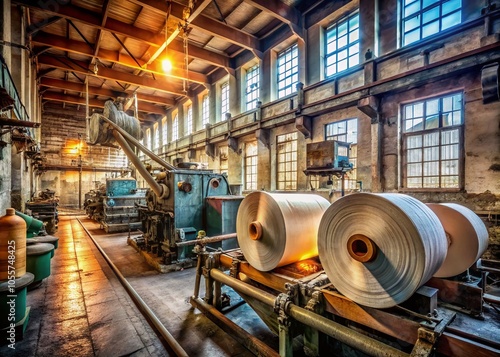 Candid Photography of Toilet Paper Rolls on Conveyor Belt in Old Greek Paper Factory photo