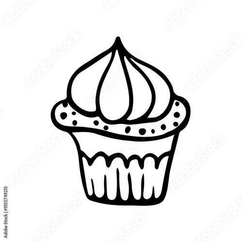 A pastry outline illustration, a sweet food hand-drawn icon,  a cake doodle in black and white