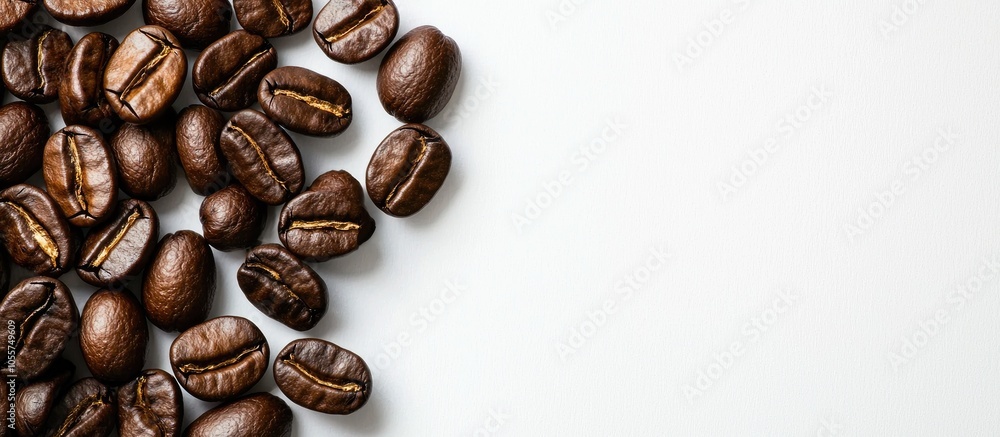 Obraz premium Coffee Beans With White Background For Copy Space