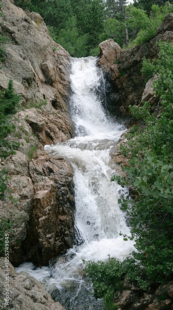 Fototapeta premium Cascading Waterfall Over Rocky Terrain